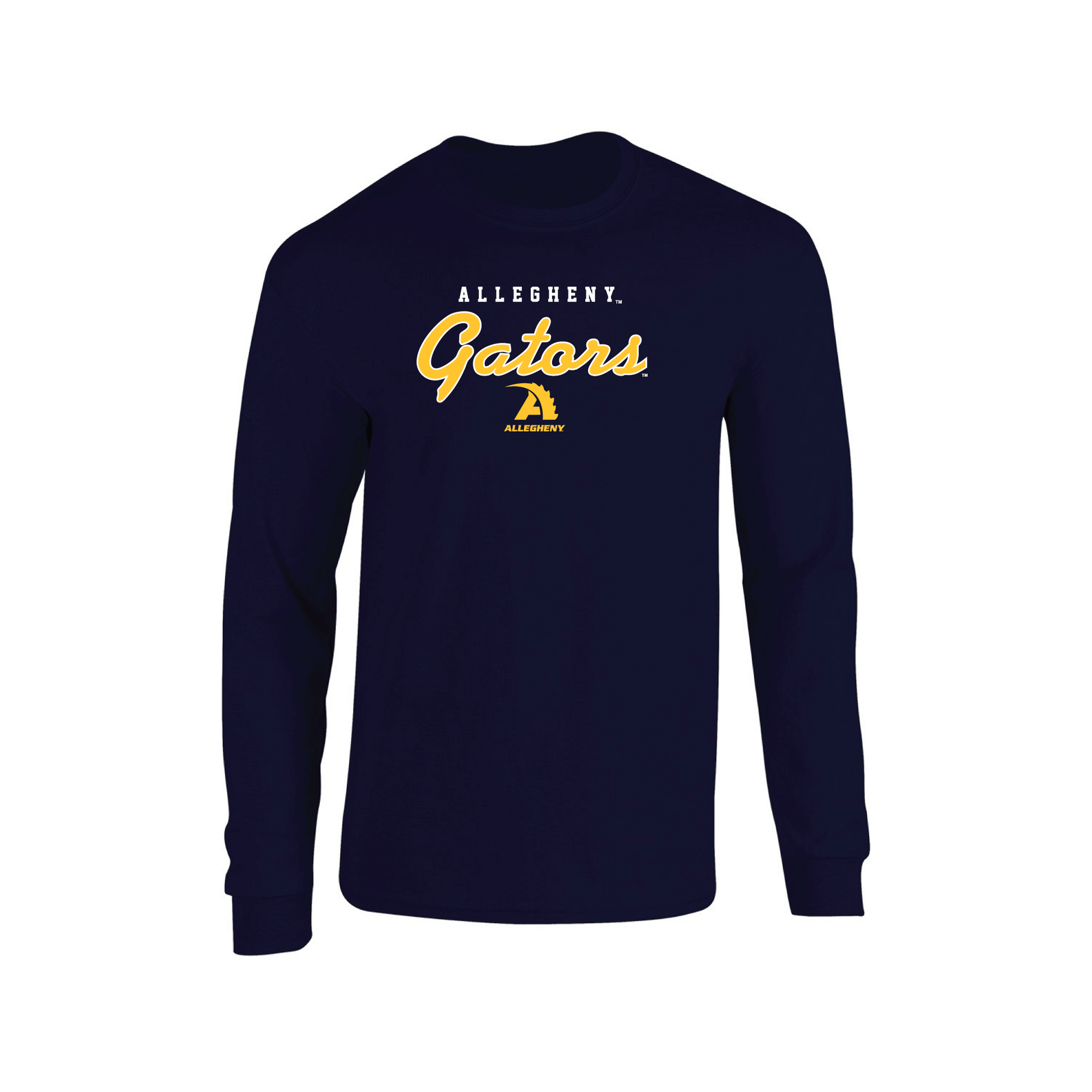 Allegheny College Gators Machine Script Adult Long Sleeve T-Shirt
