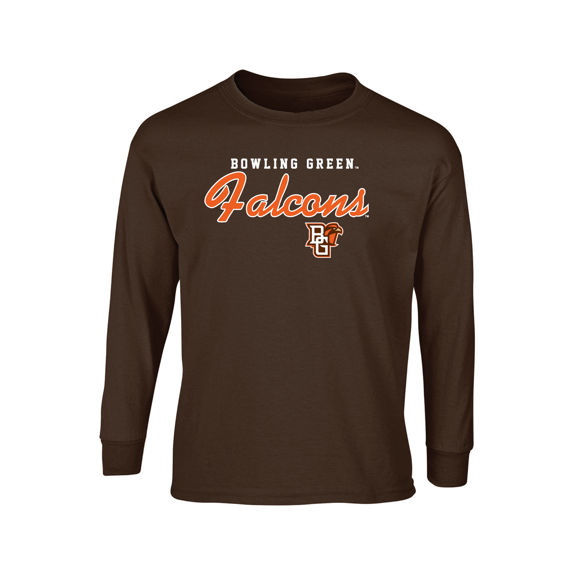 Bowling Green State University Falcons Machine Script Adult Long Sleeve T-Shirt