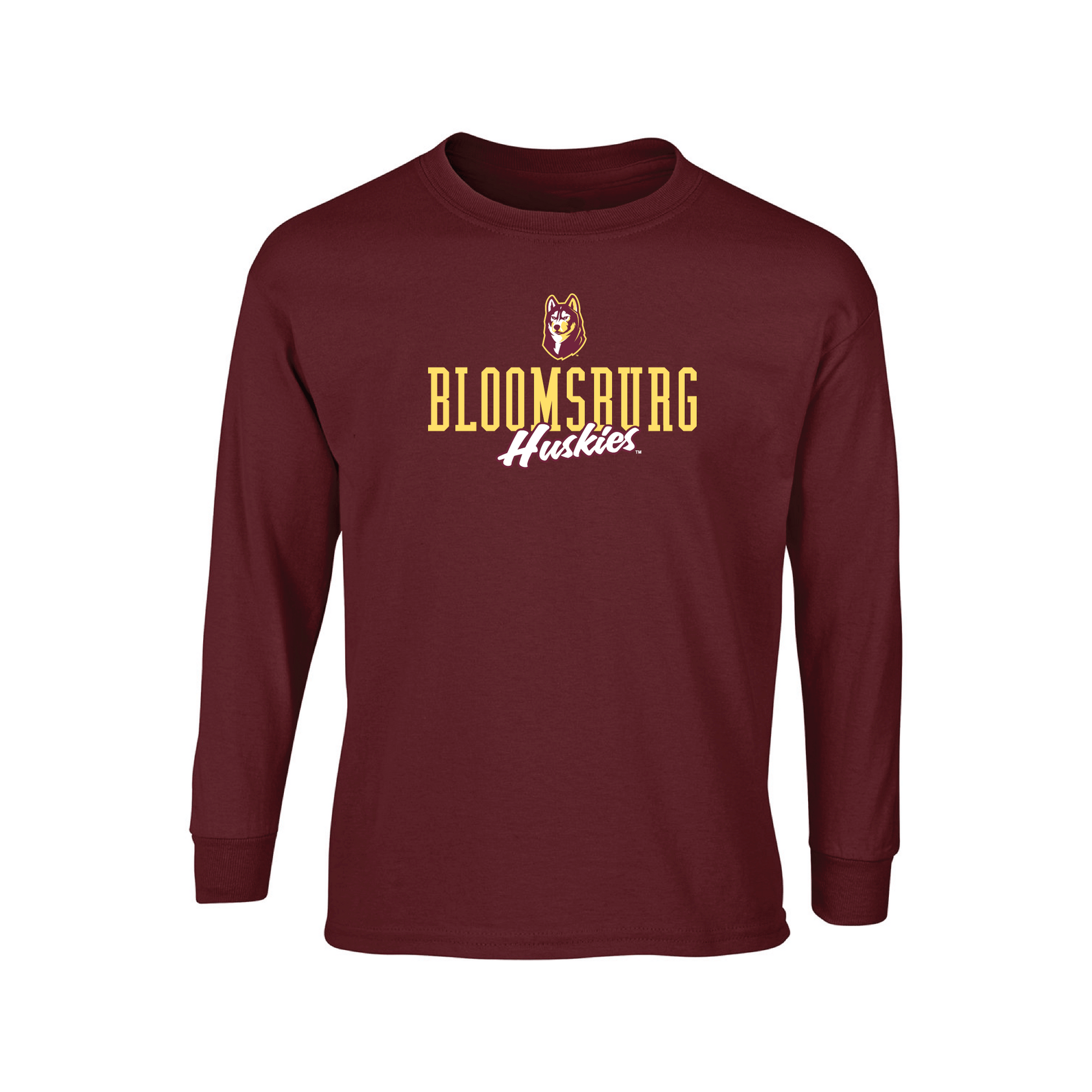 Bloomsburg University Huskies Campus Script Adult Long Sleeve T-Shirt