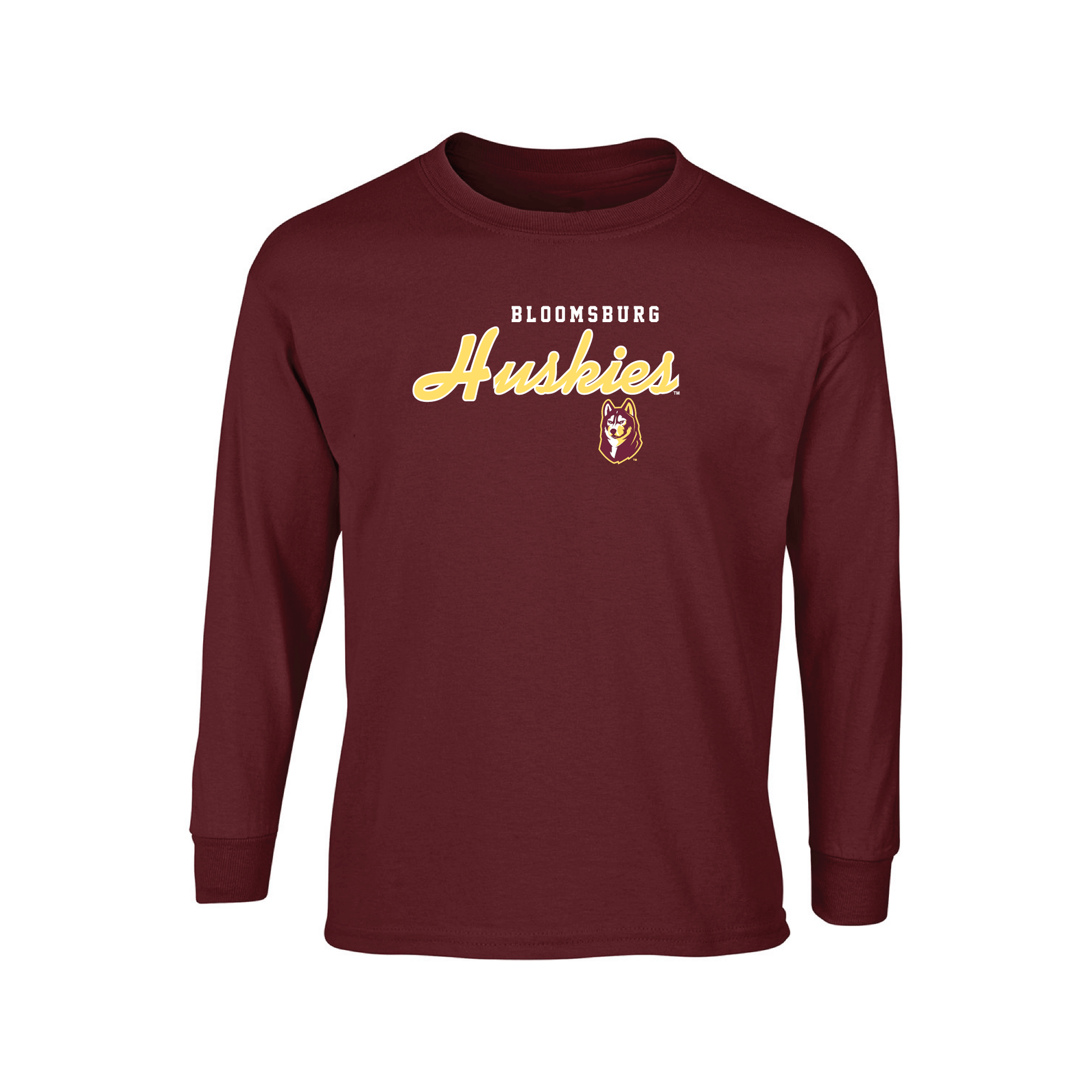 Bloomsburg University Huskies Machine Script Adult Long Sleeve T-Shirt