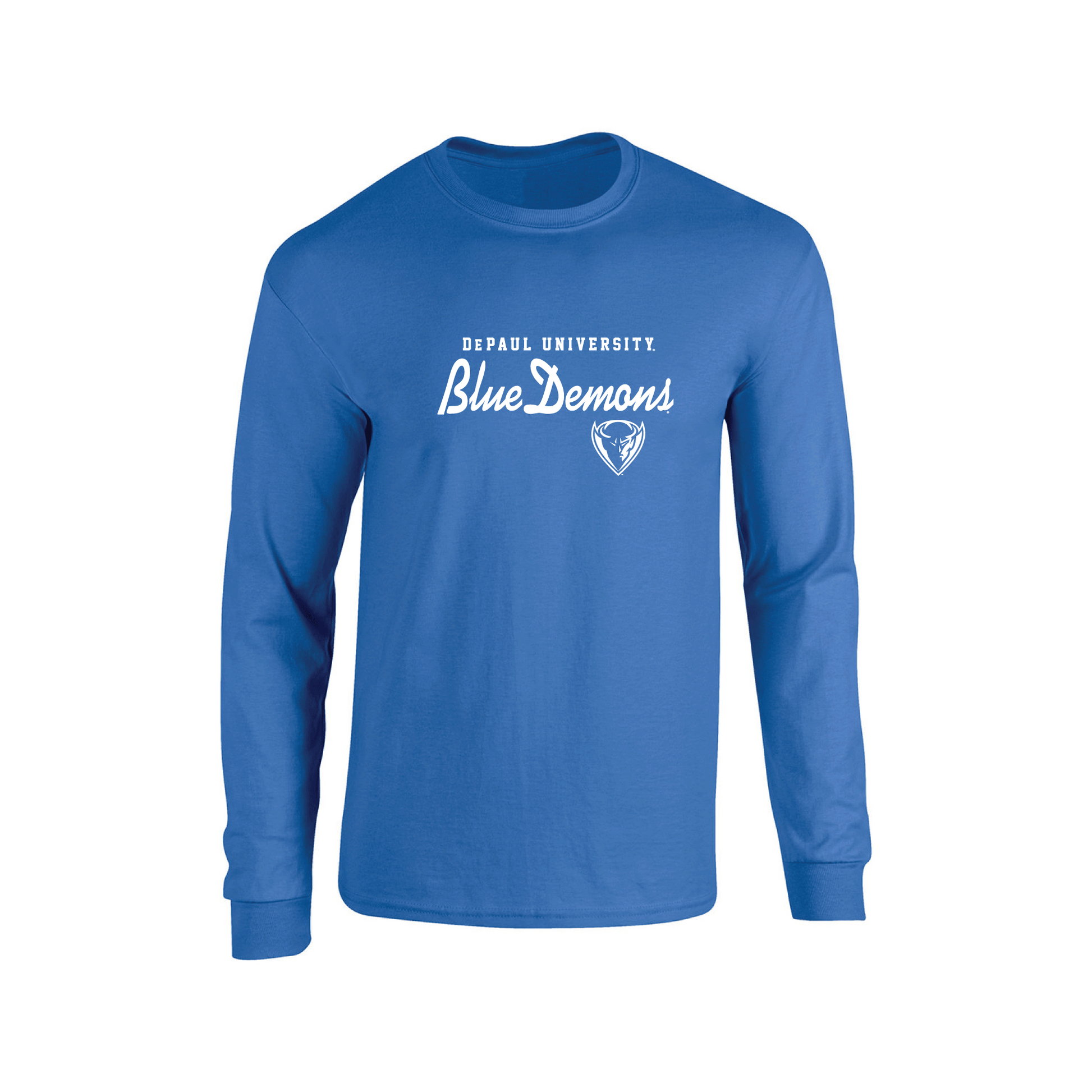 DePaul University Blue Demons Machine Script Adult Long Sleeve T-Shirt