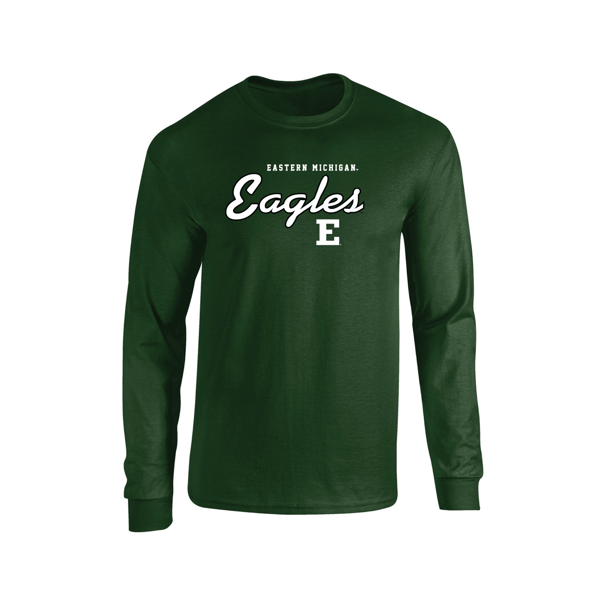Eastern Michigan University Eagles Machine Script Adult Long Sleeve T-Shirt