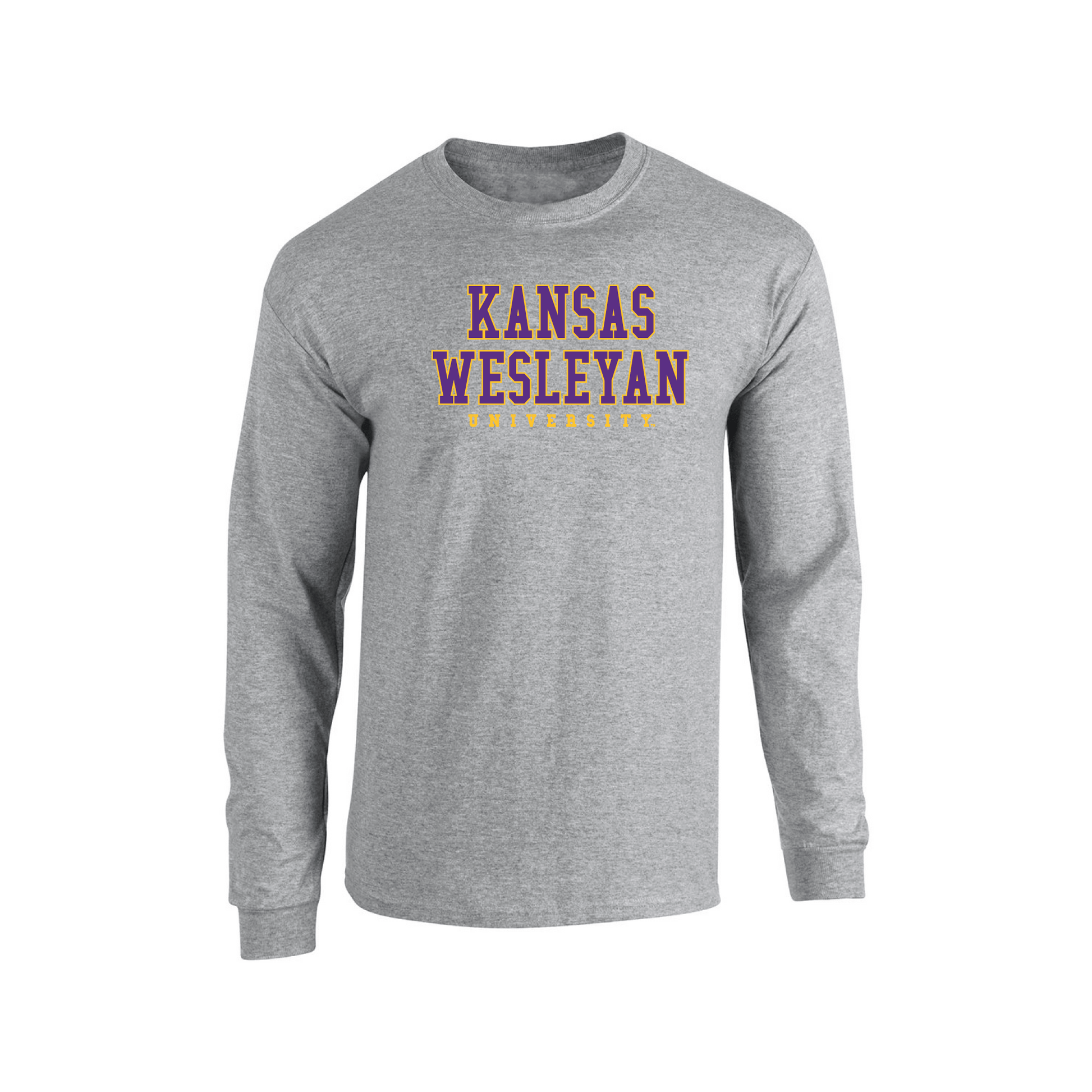 Kansas Wesleyan University Coyotes Block Adult Long Sleeve T-Shirt