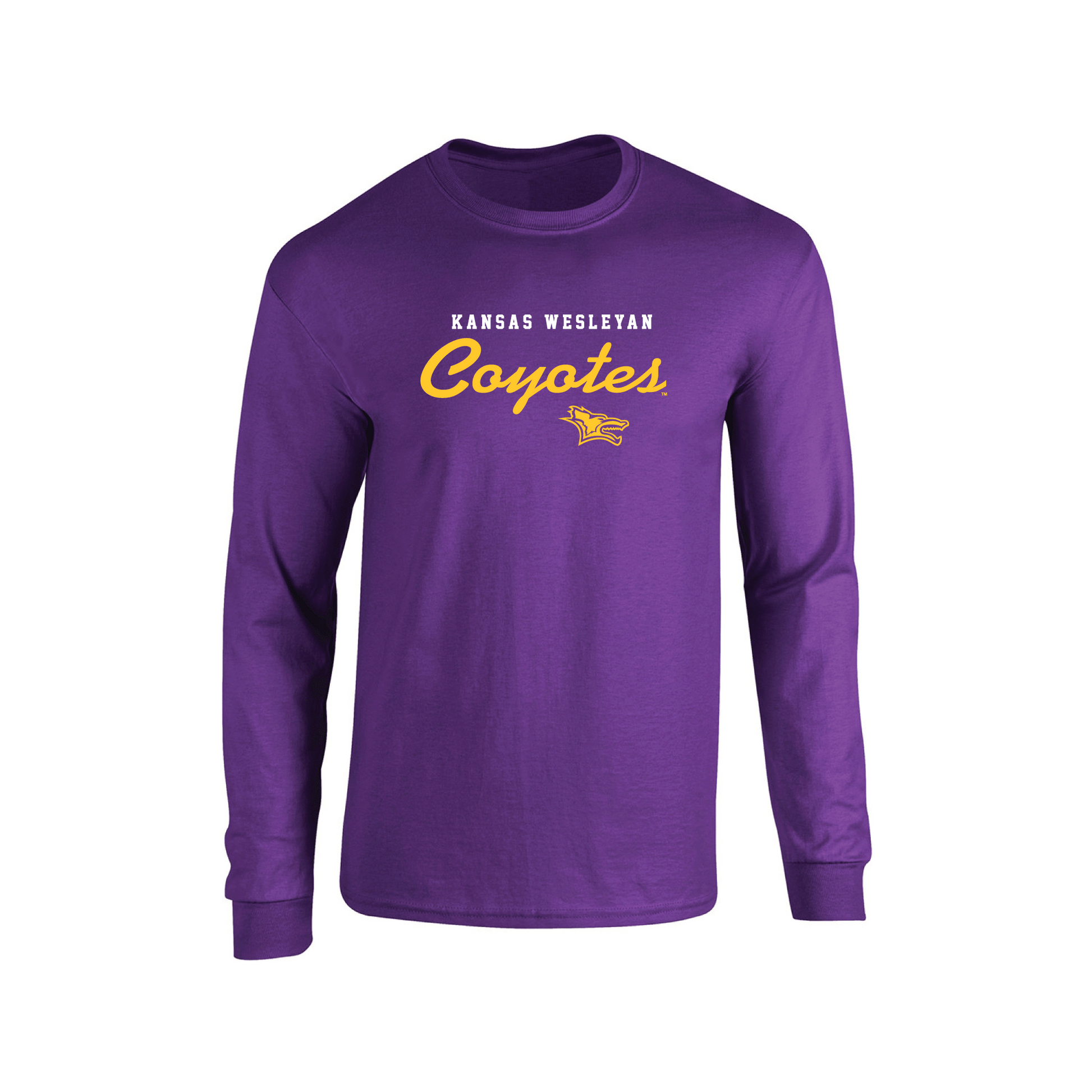 Kansas Wesleyan University Coyotes Machine Script Adult Long Sleeve T-Shirt