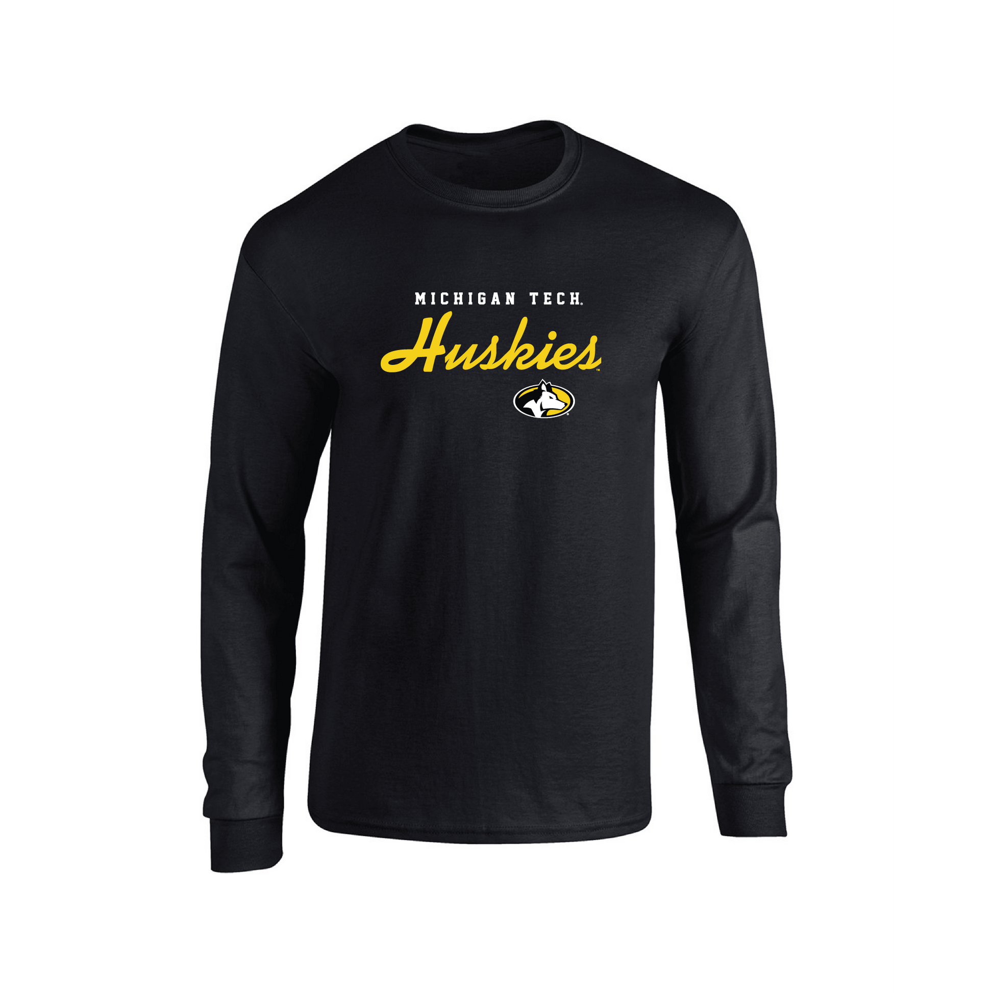 Michigan Technological University Huskies Machine Script Adult Long Sleeve T-Shirt
