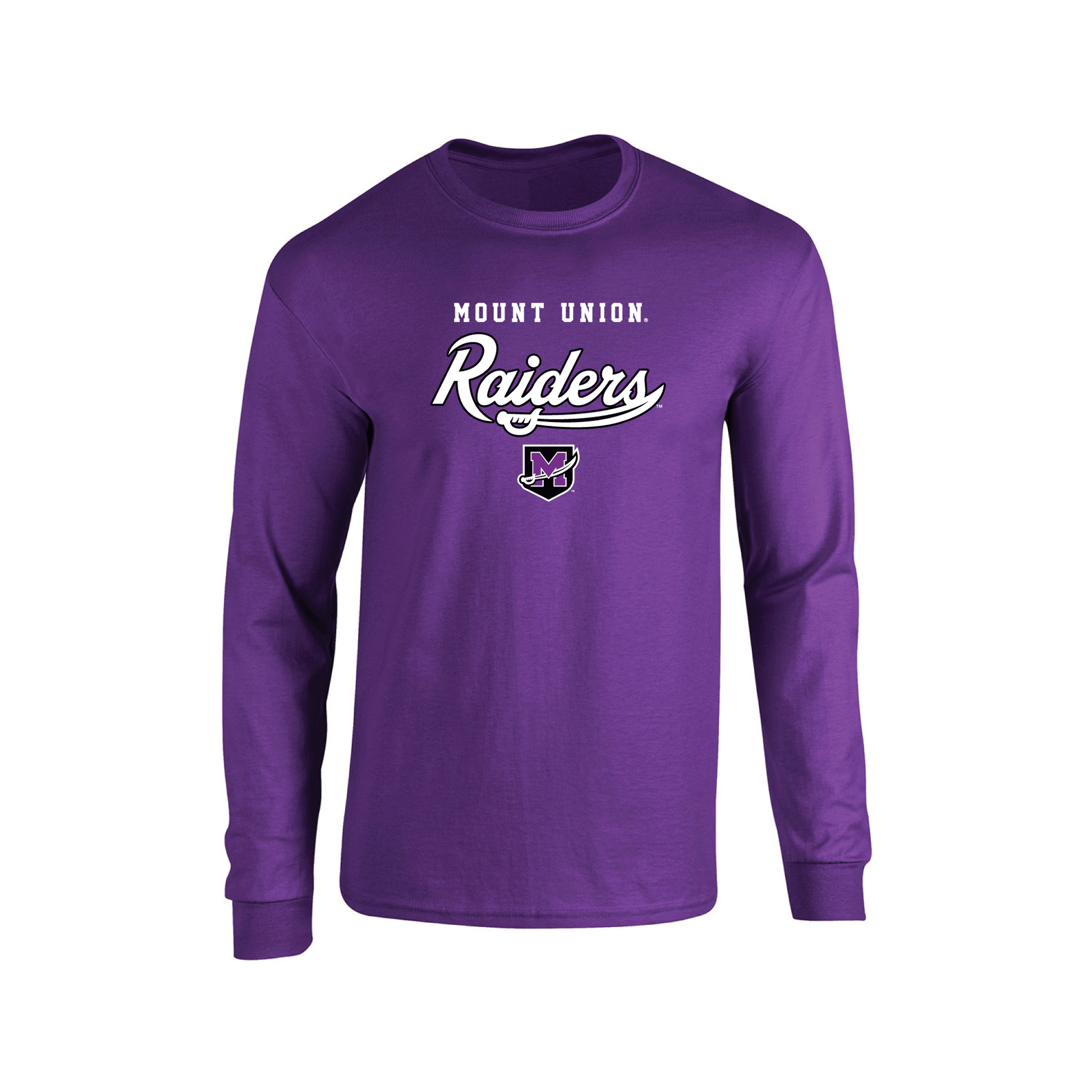 University of Mount Union Purple Raiders Machine Script Adult Long Sleeve T-Shirt