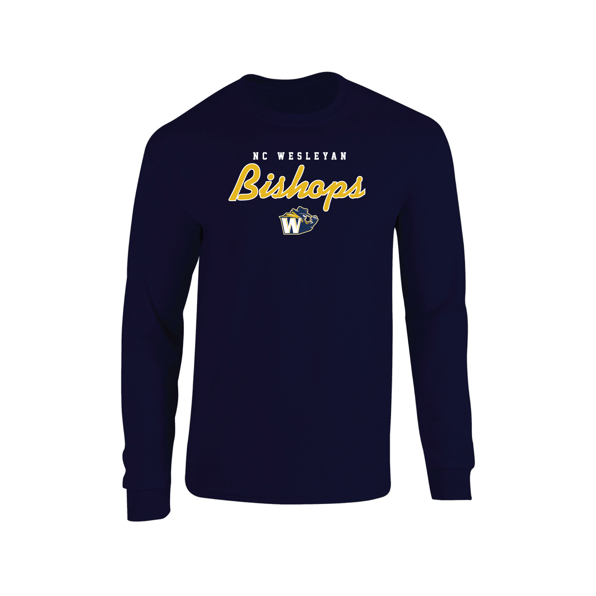 North Carolina Wesleyan University Bishops Machine Script Adult Long Sleeve T-Shirt