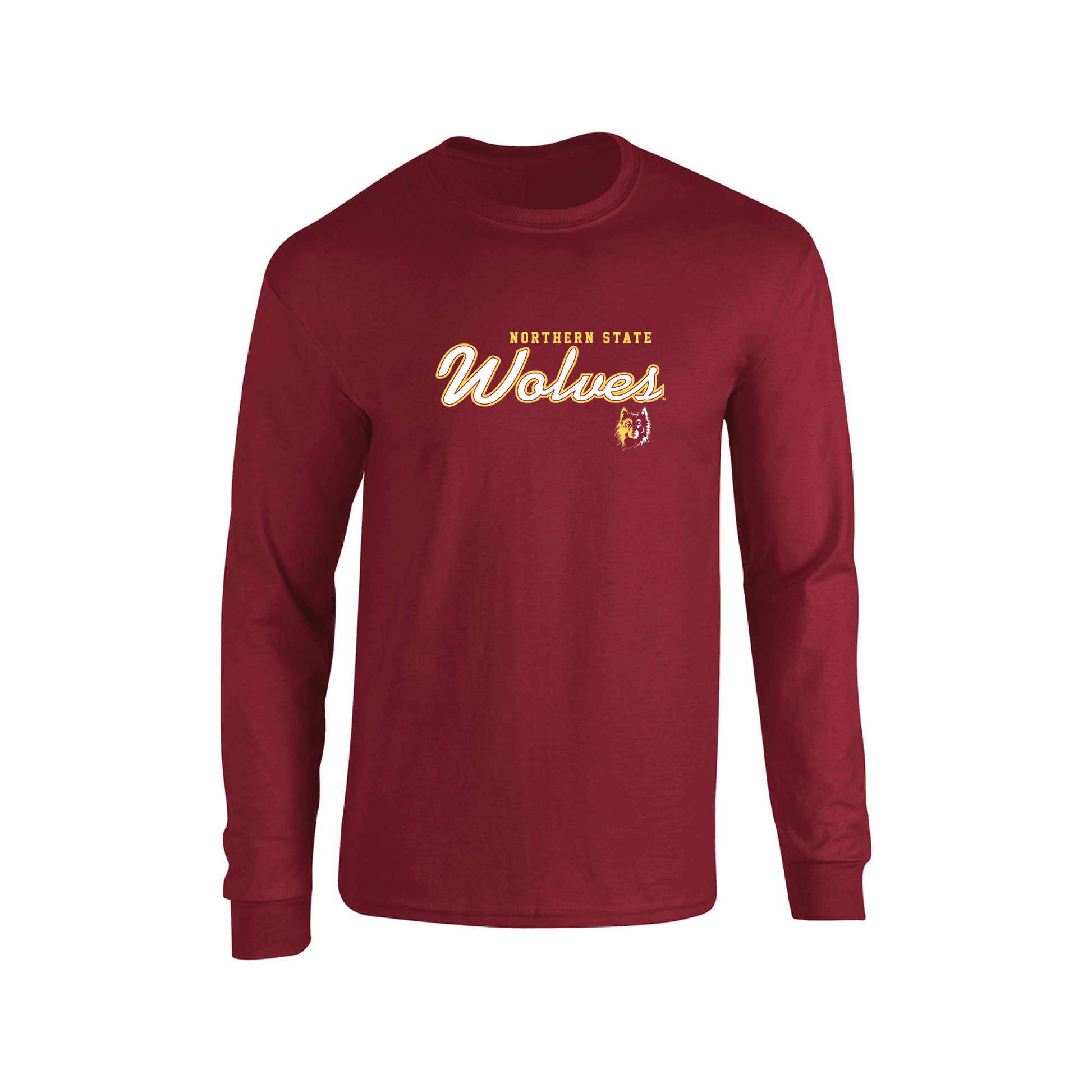 Northern State University Wolves Machine Script Long Sleeve T-shirt Unisex