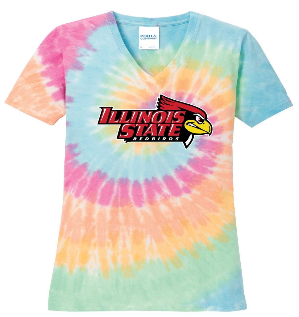 J2 Sport ISU Illinois State Redbirds NCAA Womens V-Neck Tie Dye T-Shirt