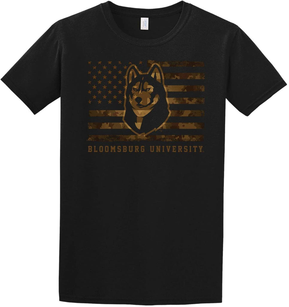 J2 Sport BU Bloomsburg University Huskies NCAA Unisex US Camo Flag T-Shirt