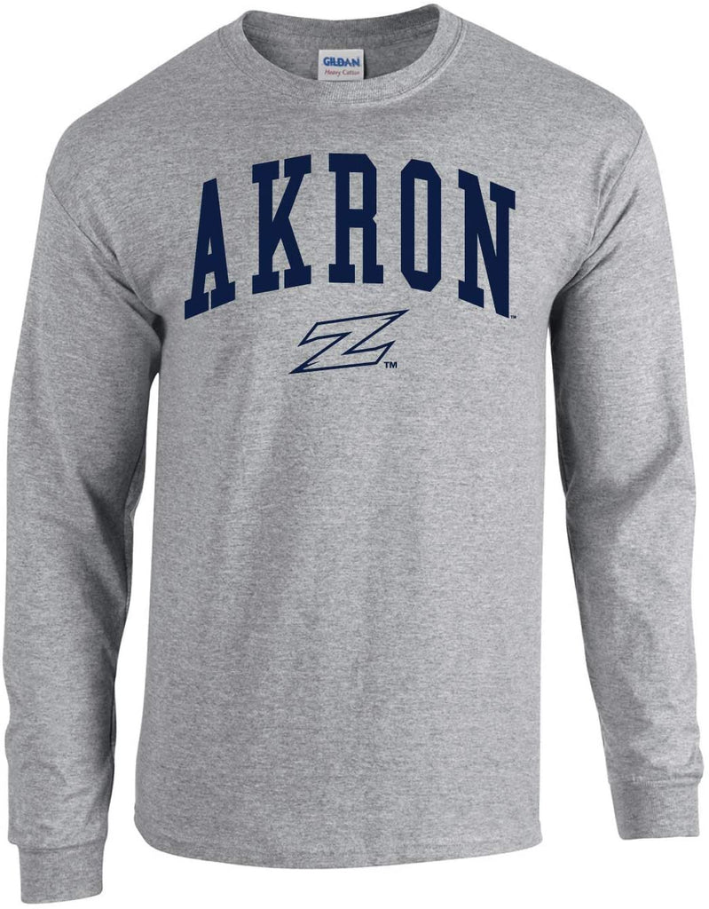 J2 Sport University of Akron Zips NCAA Jumbo Arch Grey Unisex Long Sleeve T-Shirts